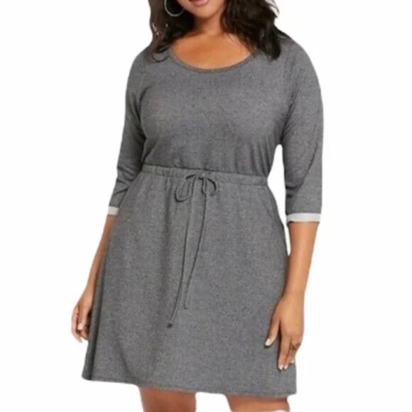 Torrid Dress 2X Gray Marl Active Athleisure 3/4 Sleeves Short Plus Size Pockets - Picture 1 of 1